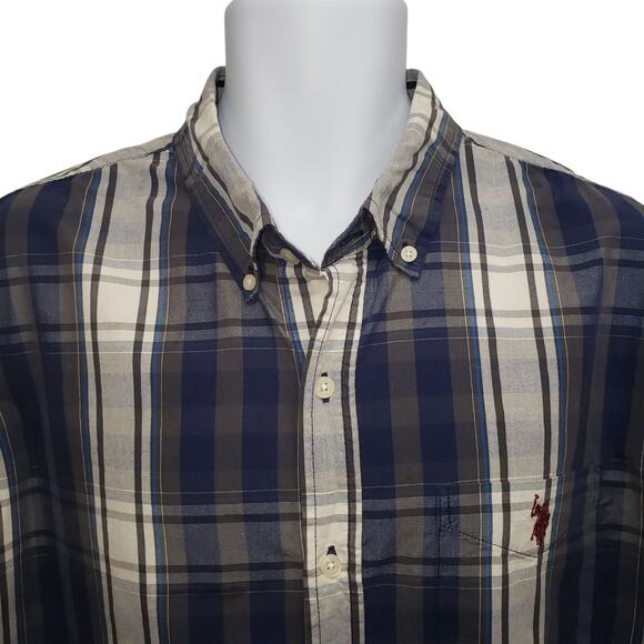 US Polo Assn Men’s XL Shirt Blue Gray Plaid Classic Fit Preppy Americana Vibe - Picture 4 of 10